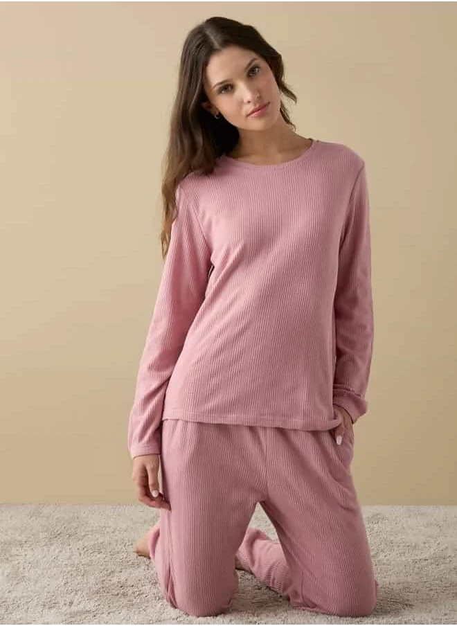 فاف Waffle Textured Long Sleeve T-shirt and Elastciated Pyjama Set