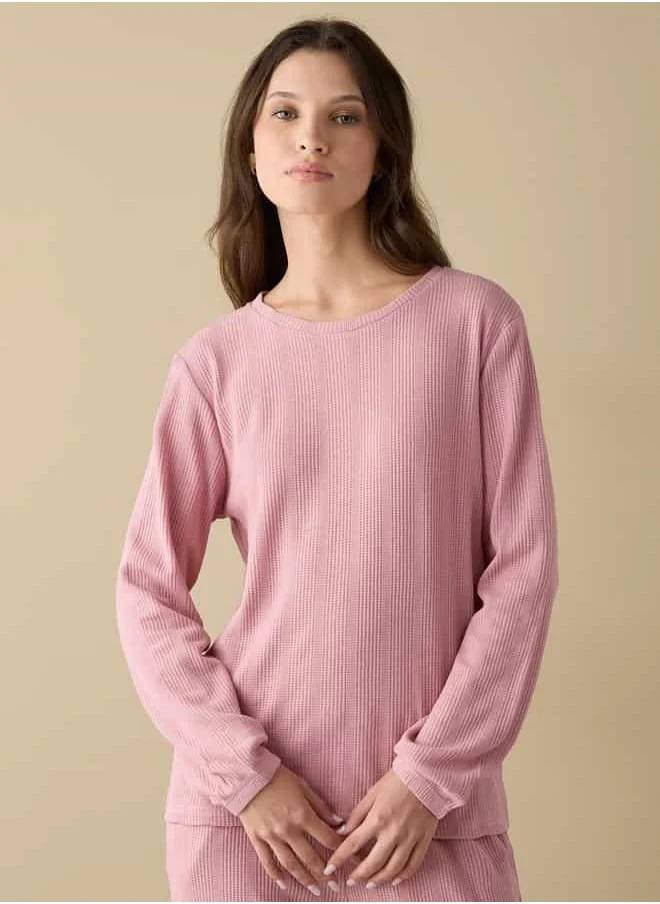فاف Waffle Textured Long Sleeve T-shirt and Elastciated Pyjama Set