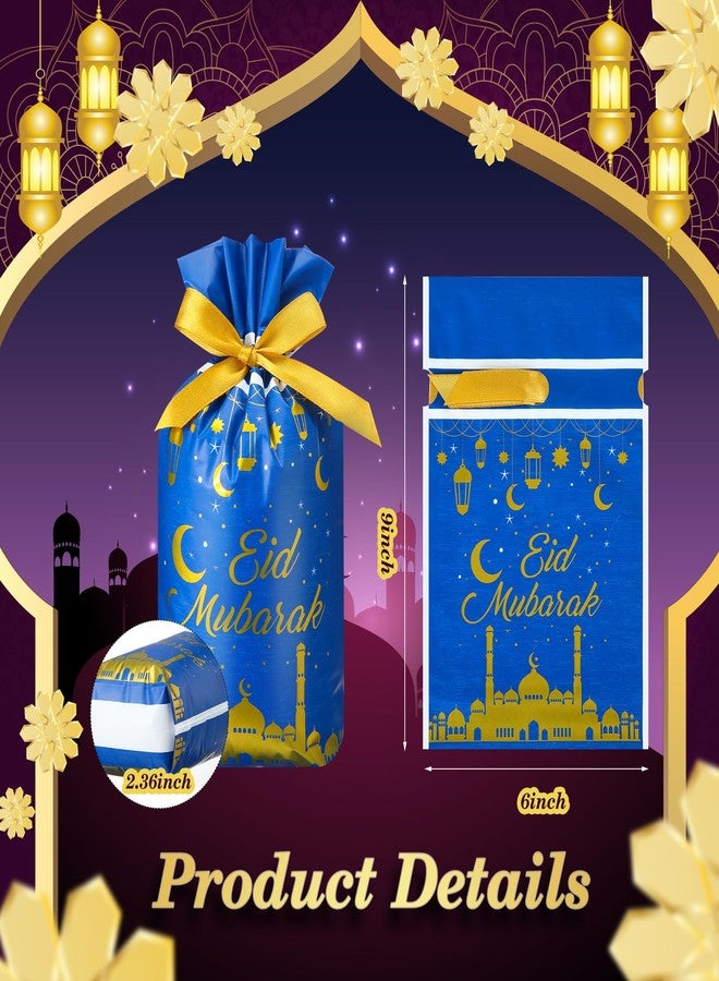 Trandraft 72 Pcs Eid Mubarak Gift Bags Plastic Treat Bags Drawstring Bags Eid Candy Goodie Bags Castle Moon Star Snack Wrap Bags for Eid Party Decorations Favors, 9.05 x 5.91 x 2 Inches - Image 2