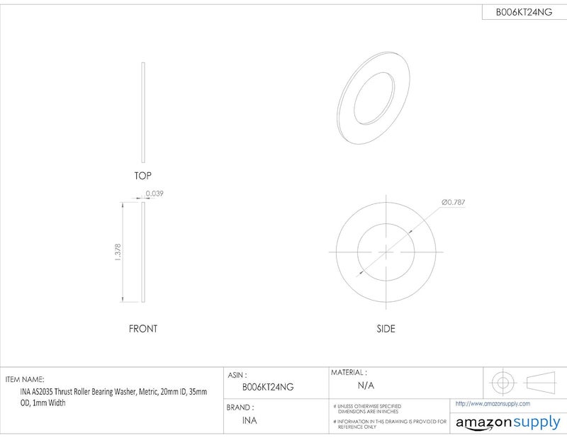 Ina AS2035 Thrust Roller Bearing Washer, Metric, 20mm ID, 35mm OD, 1mm Width - Image 2