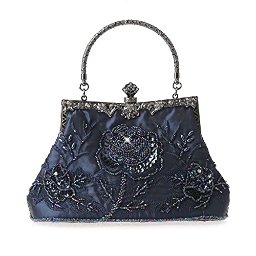 DA BODAN Womens Vintage Floral Beaded Rhinestone Embroidery Clutch Sequin Crossbody Bag Evening Handbag for Bridal Wedding Party Prom - Image 1