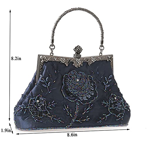 DA BODAN Womens Vintage Floral Beaded Rhinestone Embroidery Clutch Sequin Crossbody Bag Evening Handbag for Bridal Wedding Party Prom - Image 3