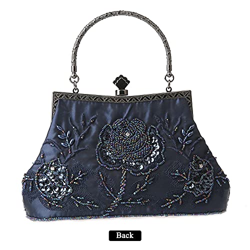 DA BODAN Womens Vintage Floral Beaded Rhinestone Embroidery Clutch Sequin Crossbody Bag Evening Handbag for Bridal Wedding Party Prom - Image 2