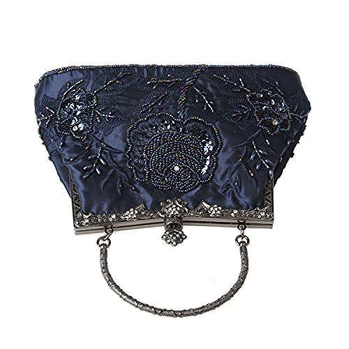 DA BODAN Womens Vintage Floral Beaded Rhinestone Embroidery Clutch Sequin Crossbody Bag Evening Handbag for Bridal Wedding Party Prom - Image 4