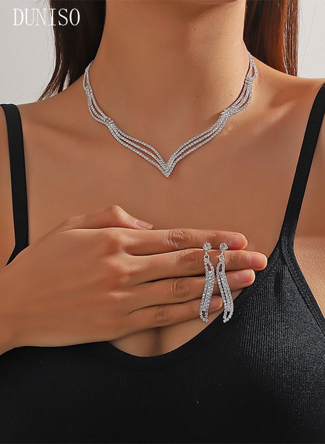 DUNISO 5Pcs Clutch Bag Rhinestone Jewelry Set with Necklace Earrings Bracelets Ring Rhinestone Purse Bag Glitter Evening Bag Wedding Bridal Bridesmaid Costume Jewelry Set for Women and Girls Dress Accessorie - Image 2