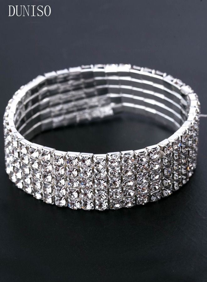 DUNISO 5Pcs Clutch Bag Rhinestone Jewelry Set with Necklace Earrings Bracelets Ring Rhinestone Purse Bag Glitter Evening Bag Wedding Bridal Bridesmaid Costume Jewelry Set for Women and Girls Dress Accessorie - Image 3