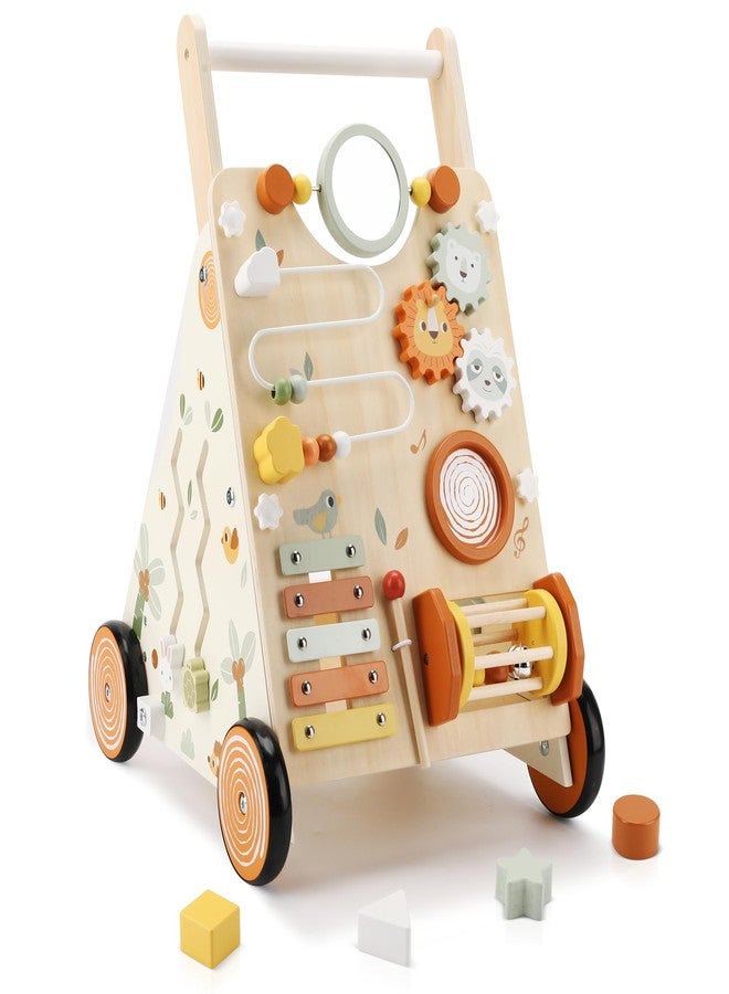 Pithfor Wooden Baby Walker, Baby Push Walker with Activity Center for Girls Boys, Montessori Push Walker Toys for Babies Learning to Walk, Sit-to-Stand, for 10-12 Months 1 2 3 Years Old - Image 1