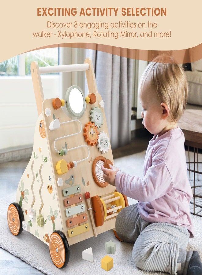 Pithfor Wooden Baby Walker, Baby Push Walker with Activity Center for Girls Boys, Montessori Push Walker Toys for Babies Learning to Walk, Sit-to-Stand, for 10-12 Months 1 2 3 Years Old - Image 4