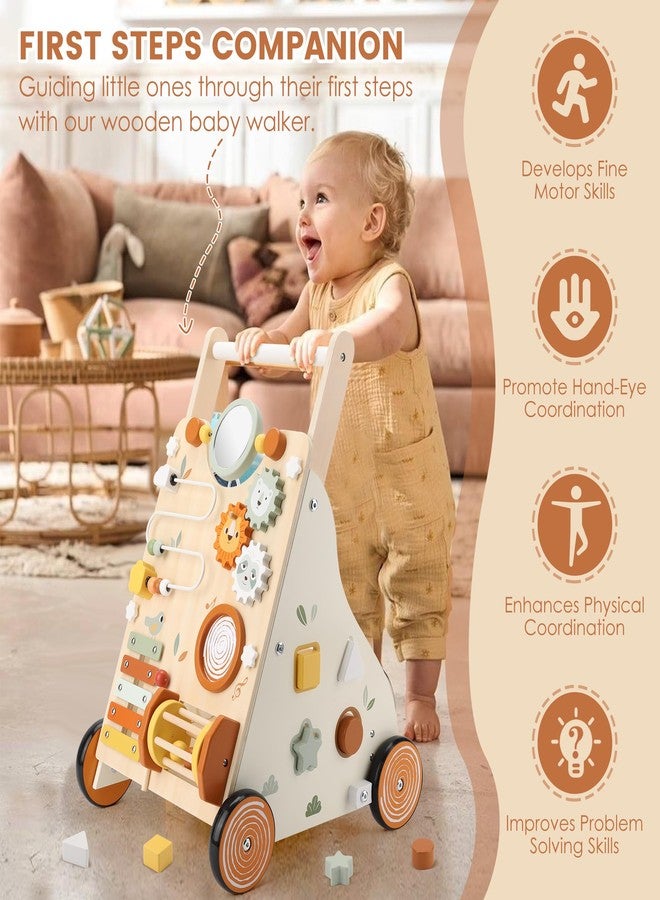 Pithfor Wooden Baby Walker, Baby Push Walker with Activity Center for Girls Boys, Montessori Push Walker Toys for Babies Learning to Walk, Sit-to-Stand, for 10-12 Months 1 2 3 Years Old - Image 3