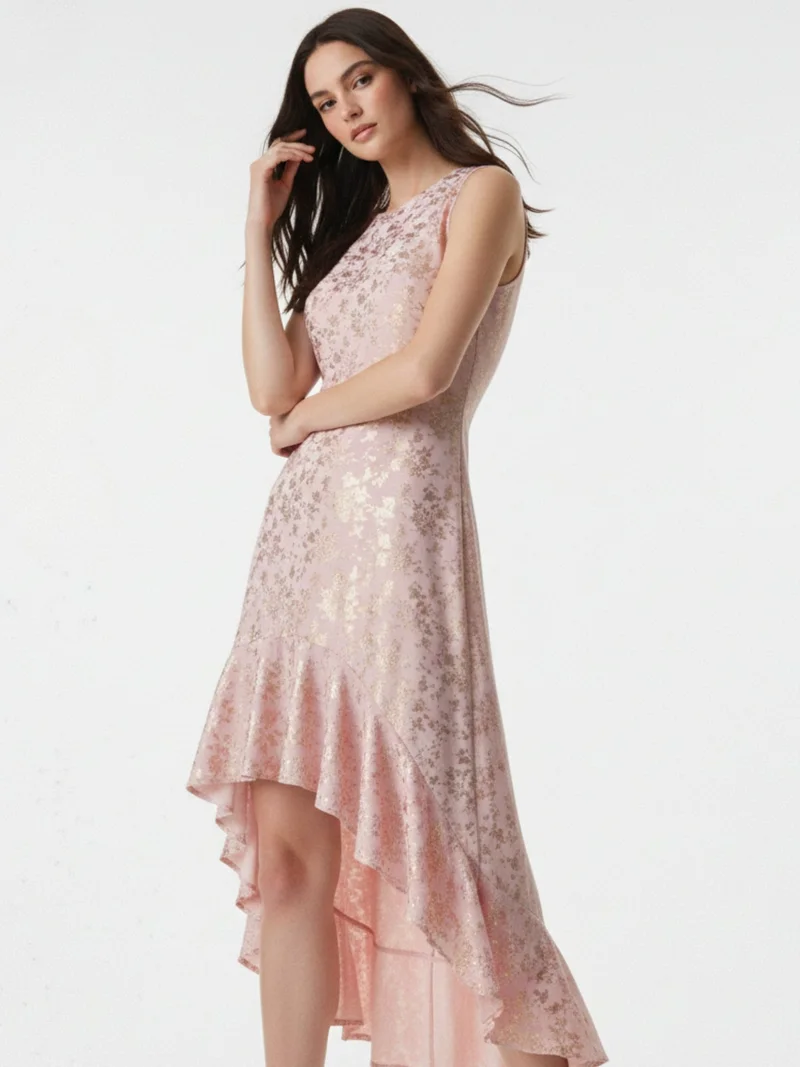 Outzidr  Pink Asymmetric flouncy layered bodycon dress for Women | Best Price UAE
