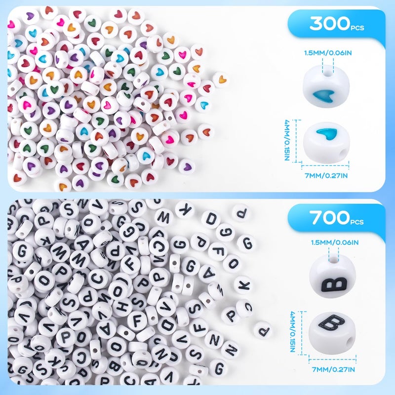 SUTOUG 1000PCS Colourful Letter Beads for Threading, 4 x 7 MM, A-Z White Letter Beads and Colourful Heart Beads, Acrylic Round Beads for Jewellery DIY Making Crafts Bracelets Necklaces Ornaments Penda - Image 5