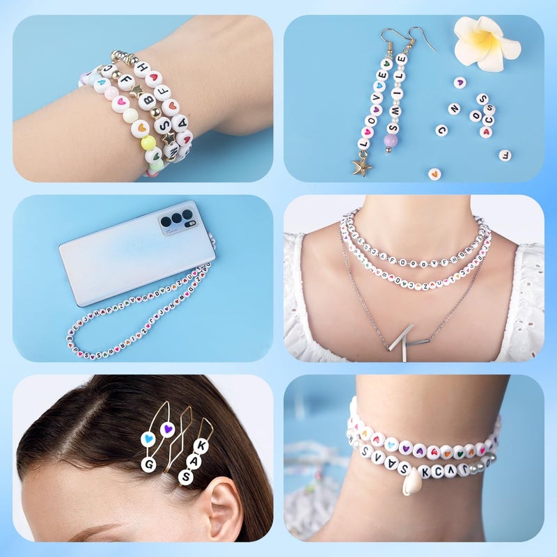 SUTOUG 1000PCS Colourful Letter Beads for Threading, 4 x 7 MM, A-Z White Letter Beads and Colourful Heart Beads, Acrylic Round Beads for Jewellery DIY Making Crafts Bracelets Necklaces Ornaments Penda - Image 3