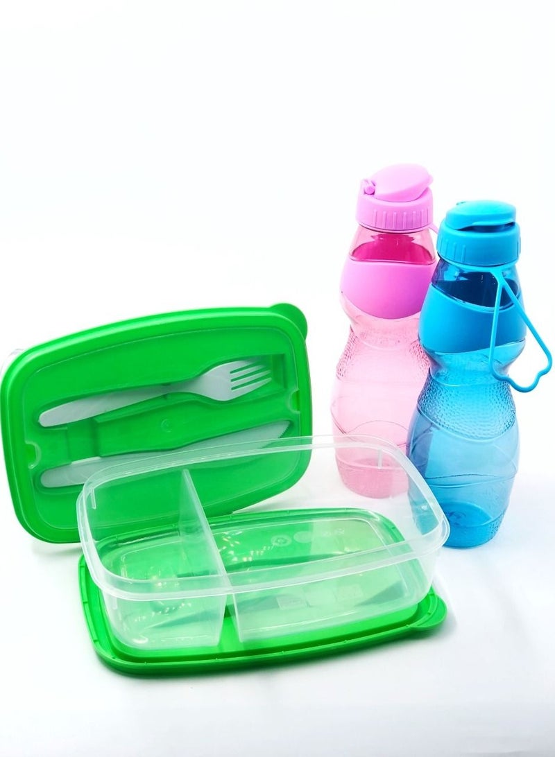 Complete Set 4 Pcs pIncluding 2 Divided Food Container with 2 Water Bottle and Lunchbox Set for Work and School - Image 3