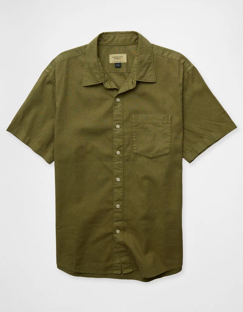 AE Linen-Blend Short-Sleeve Button-Up Shirt