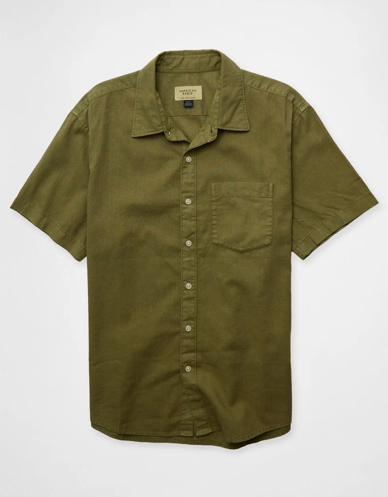 American Eagle  AE Linen-Blend Short-Sleeve Button-Up Shirt for Men | Best Price UAE