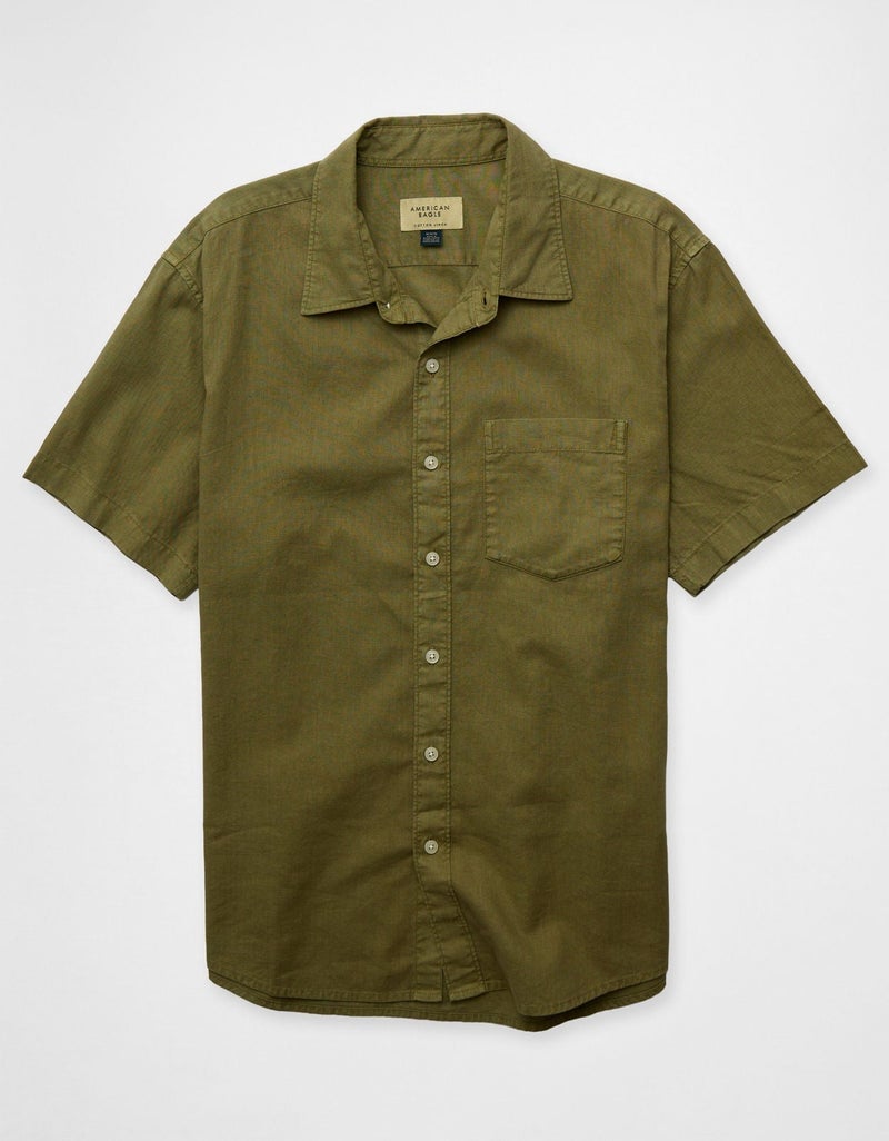 American Eagle AE Linen-Blend Short-Sleeve Button-Up Shirt - Image 3