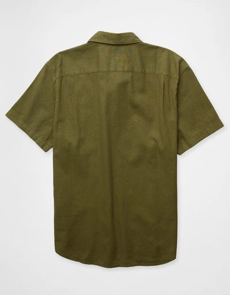 American Eagle  AE Linen-Blend Short-Sleeve Button-Up Shirt for Men | Best Price UAE