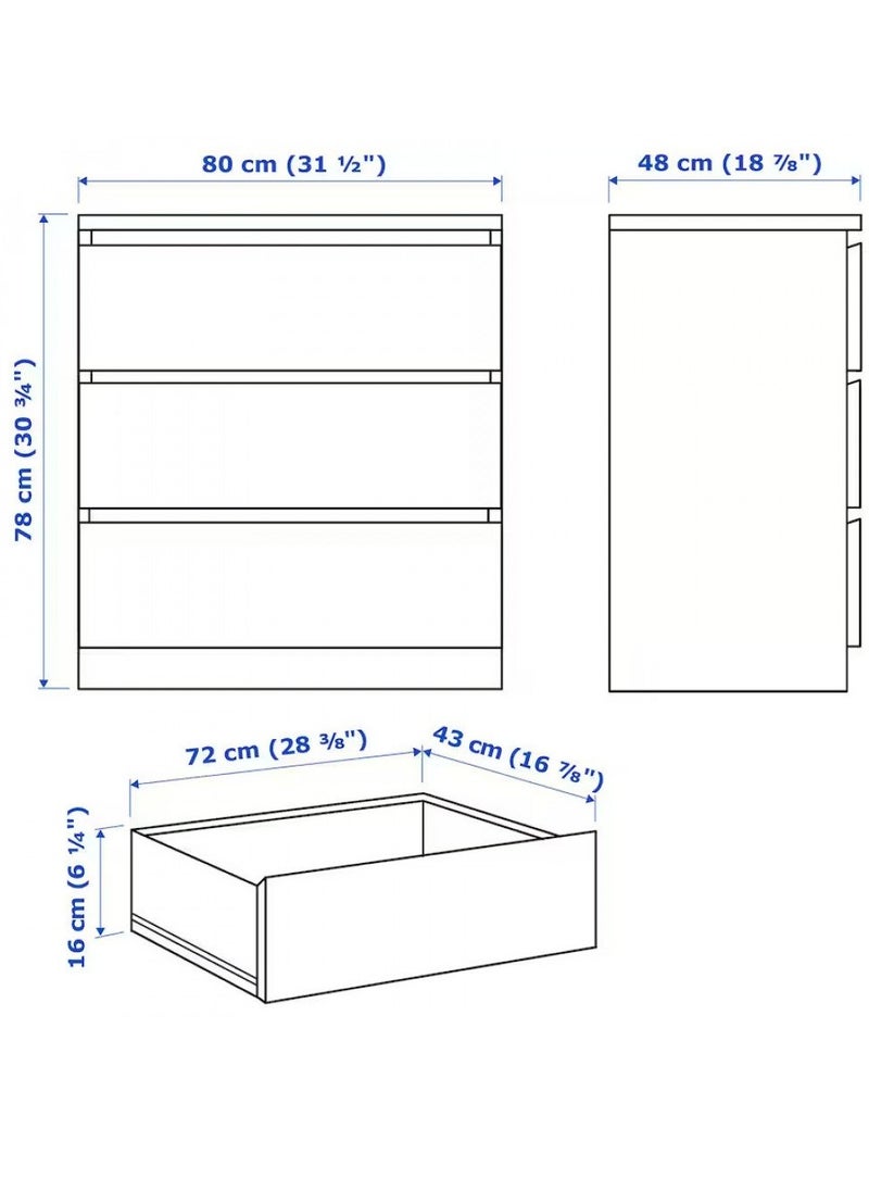 Qasr Albayan - Cabinet of 3 drawers white80x78 cm - Image 1