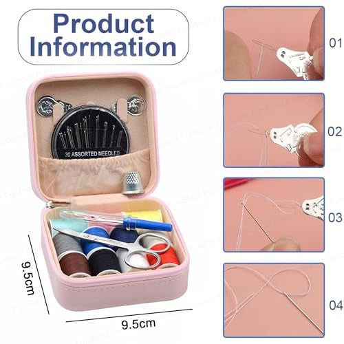 FunBlast Sui Dhaga Kit – Needle and Thread Box, Small & Portable Travel Sewing Kit With Small Scissor, Thread Set, Tailoring Accessories, Emergency Stitching Kit (Pink) - Image 2