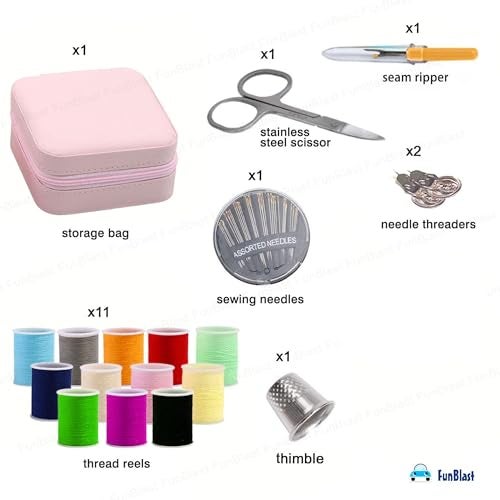 FunBlast Sui Dhaga Kit – Needle and Thread Box, Small & Portable Travel Sewing Kit With Small Scissor, Thread Set, Tailoring Accessories, Emergency Stitching Kit (Pink) - Image 3