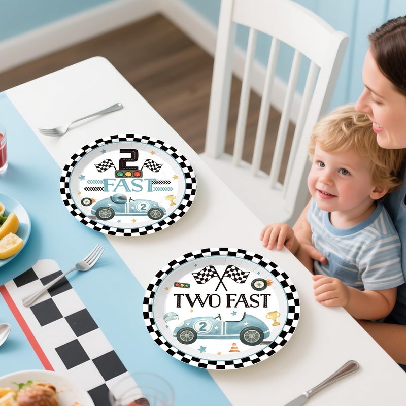 Xynic 187Pcs Two Fast Birthday Decor Tableware Set Serve 25 Guests, 2 Fast Birthday Decorations Includes Banner, Plates, Tablecloth, Cups, Balloons, Cake Topper - Image 5