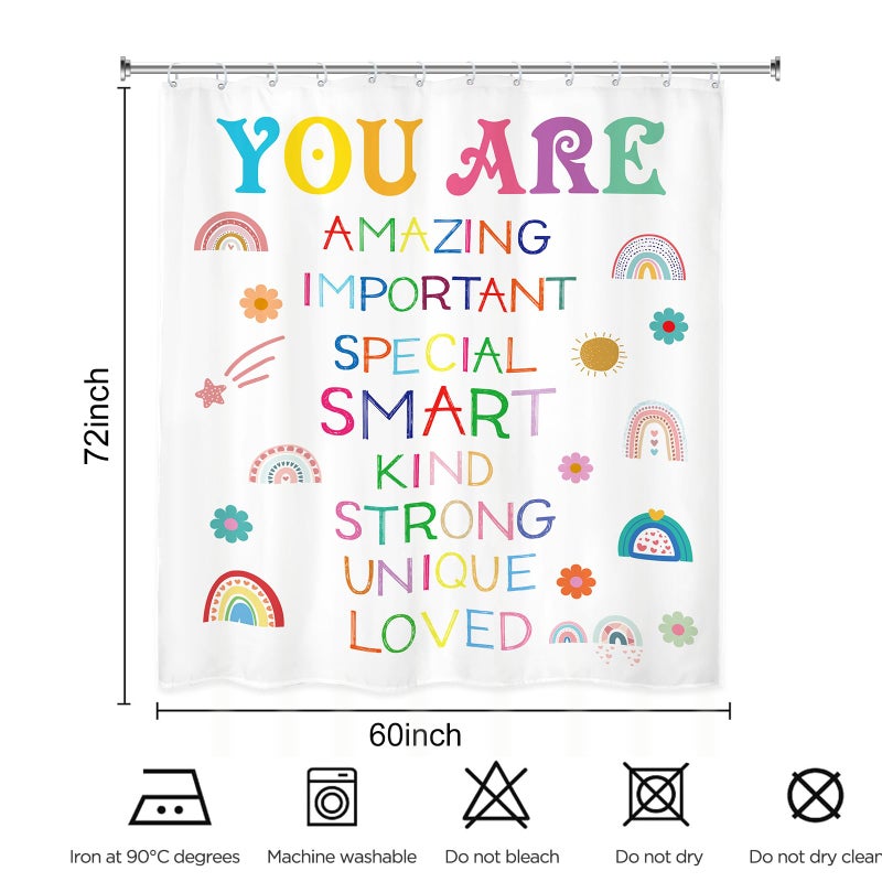 Kalmico Kalmico Girls Quotes Inspirational Shower Curtain 60Wx72L Inch Rainbow You are Motivational Positive Kids Nursery Bathroom Set Accessories Decor Polyester Waterproof with 12 Pack Hooks - Image 2