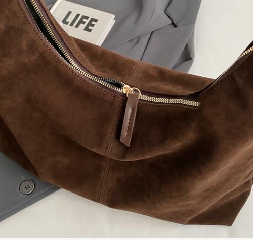 Jusavie Trendy Suede Crescent Shoulder Bag Women Tote Bag Satchels Crossbody Purse Top-handle Travel College Work Tote Handbag - Image 5