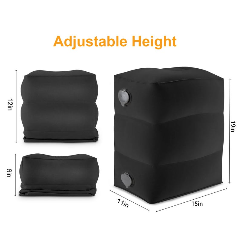 Maliton Inflatable Foot Rest Pillow, Airplane Travel Bed for Toddler, Car Seat Foot Rest for Kids, Adjustable Height Leg Rest Pillow for Airplane, Home, Office(Black, 2 Pack) - Image 2