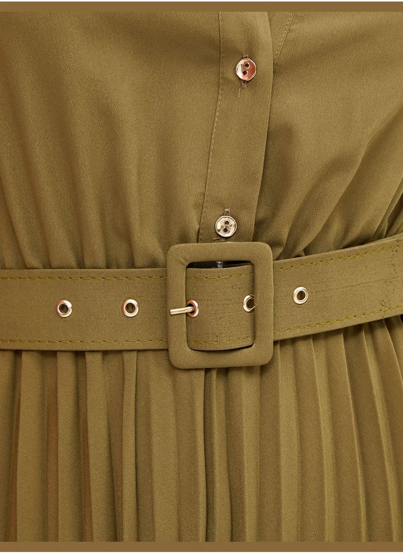 KOTON Pleated Belted Button Detail Maxi Dress