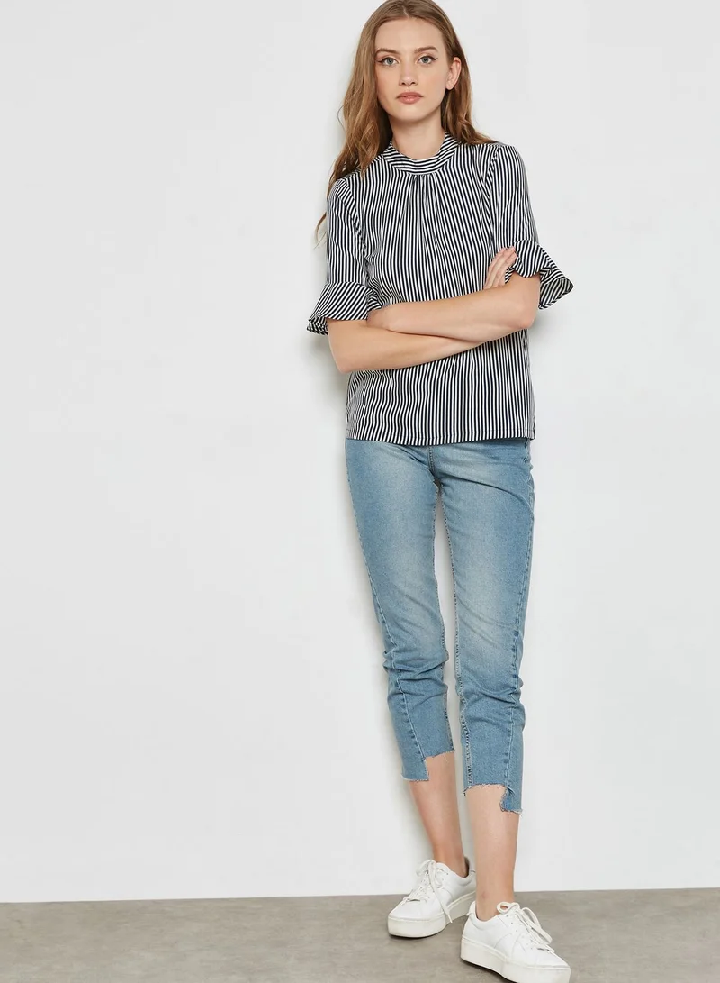 VERO MODA Frill Sleeve Detail Striped Top