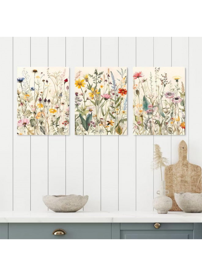 KBKBART مجموعة من 3 لوحات قماش مؤطرة، فن جدار زهري بسيط، ديكور مزرعة، ديكور جدار بأسلوب بوهيمي، لوحات مائية لزهور برية، طباعة فنية نباتية ملونة حديثة للحمام - Image 3