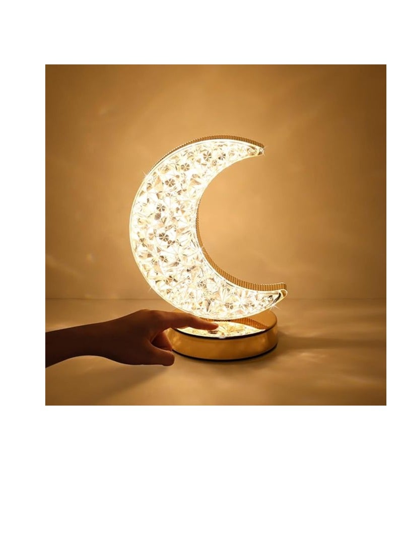 يواوليتي مصباح رمضان، ديكورات رمضان، مصباح طاولة كريستالي على شكل قمر، ضوء ليلي يعمل باللمس، مصباح طاولة بجانب السرير، مصباح مكتب للمنزل، غرفة النوم، غرفة المعيشة، ديكورات طاولة رمضان - Image 1