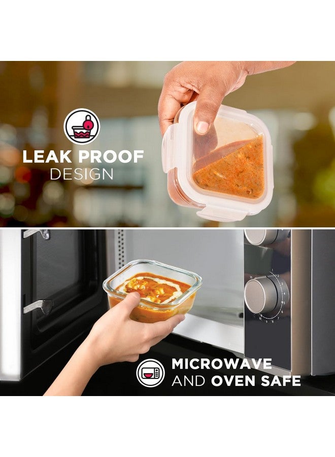 Allo Allo Food Safe Borosilicate Glass Lunch Box, 450C Microwave Safe Lunch Box, Borosilicate Borosilicate Glass Tiffin for Office with Canvas Grey Tiffin Bag, Set of 3, 320ml x 3, Square  - Image 2