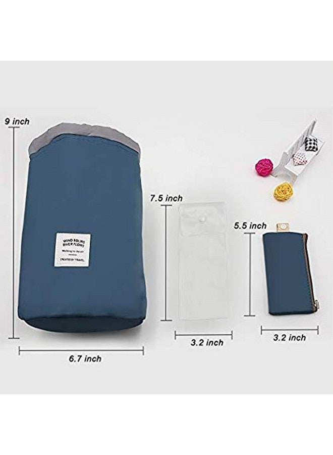 إيّو إيسيز حقيبة دلو مستحضرات التجميل Aeoss ® حقيبة سفر أسطوانية من النايلون عالية السعة مع منظم مكياج أنيق من الدانتيل (أزرق) - Image 2