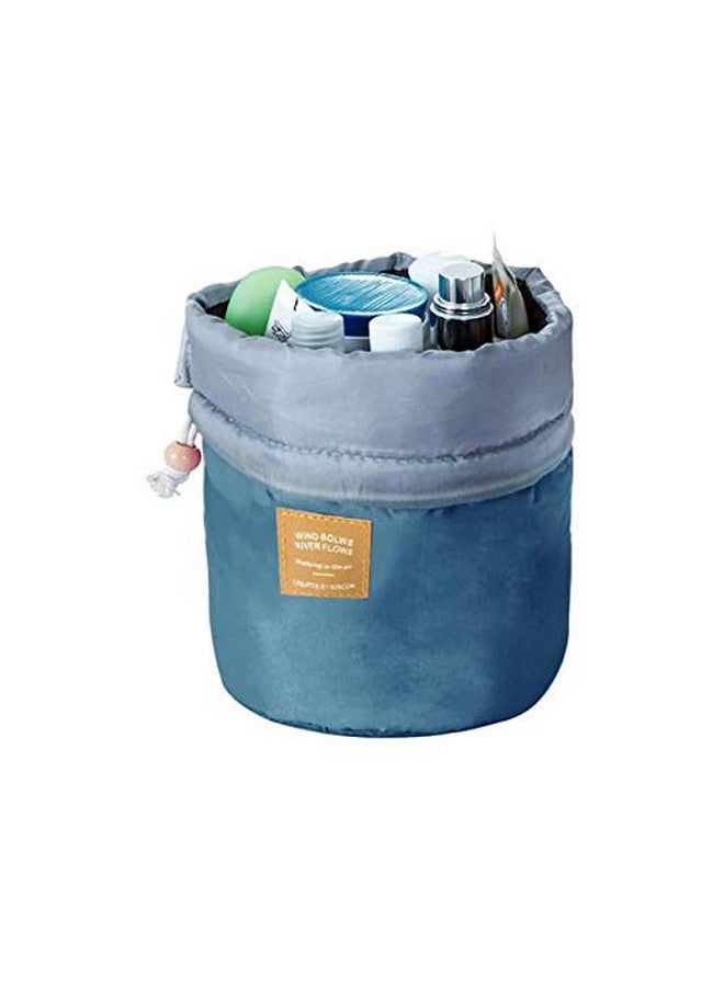 إيّو إيسيز حقيبة دلو مستحضرات التجميل Aeoss ® حقيبة سفر أسطوانية من النايلون عالية السعة مع منظم مكياج أنيق من الدانتيل (أزرق) - Image 4