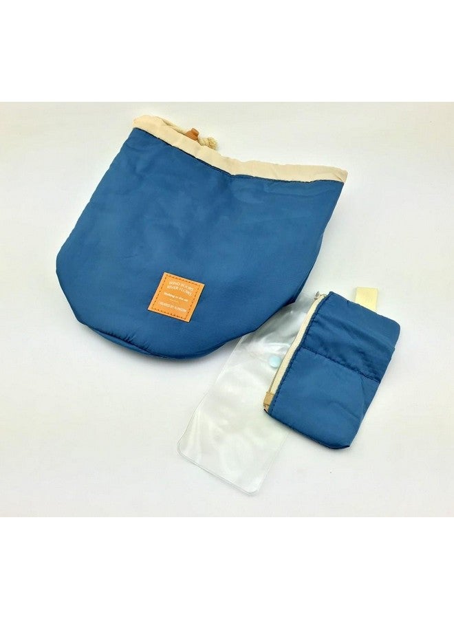 إيّو إيسيز حقيبة دلو مستحضرات التجميل Aeoss ® حقيبة سفر أسطوانية من النايلون عالية السعة مع منظم مكياج أنيق من الدانتيل (أزرق) - Image 3