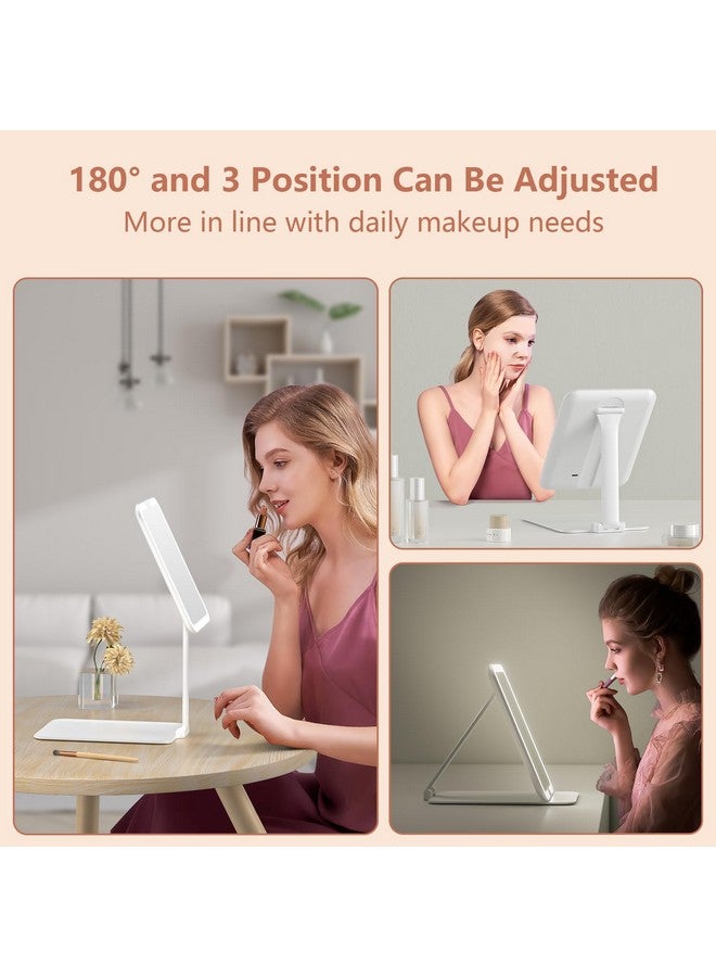 wobsion مرآة مكياج سفر 8 * 6.1 إنش مرآة مكياج قابلة للشحن محمولة قابلة للطي مع أضواء 3 ألوان مرآة مضيئة مع 58 ليد قابل للتعتيم زوايا متعددة وقابل للتعديل العالي 1500 مللي أمبير هدية بيضاء - Image 2