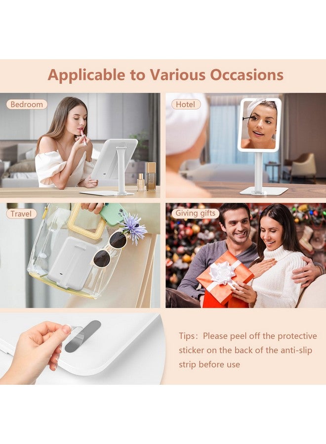 wobsion مرآة مكياج سفر 8 * 6.1 إنش مرآة مكياج قابلة للشحن محمولة قابلة للطي مع أضواء 3 ألوان مرآة مضيئة مع 58 ليد قابل للتعتيم زوايا متعددة وقابل للتعديل العالي 1500 مللي أمبير هدية بيضاء - Image 5