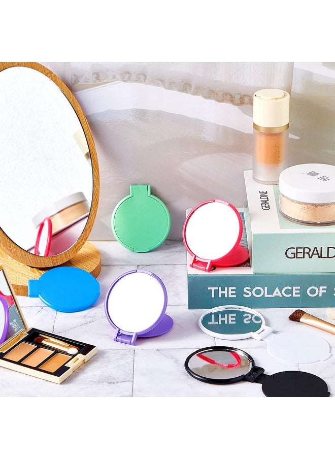 Jetec - Mini Folding Mirror Round Compact Mirror Portable Pocket Mirror Makeup Small Mirror Vintage Portable Travel Makeup Mirror For Women Girls Daily Use (Pink Purple Green Blue Black White12 Pieces) - Image 1