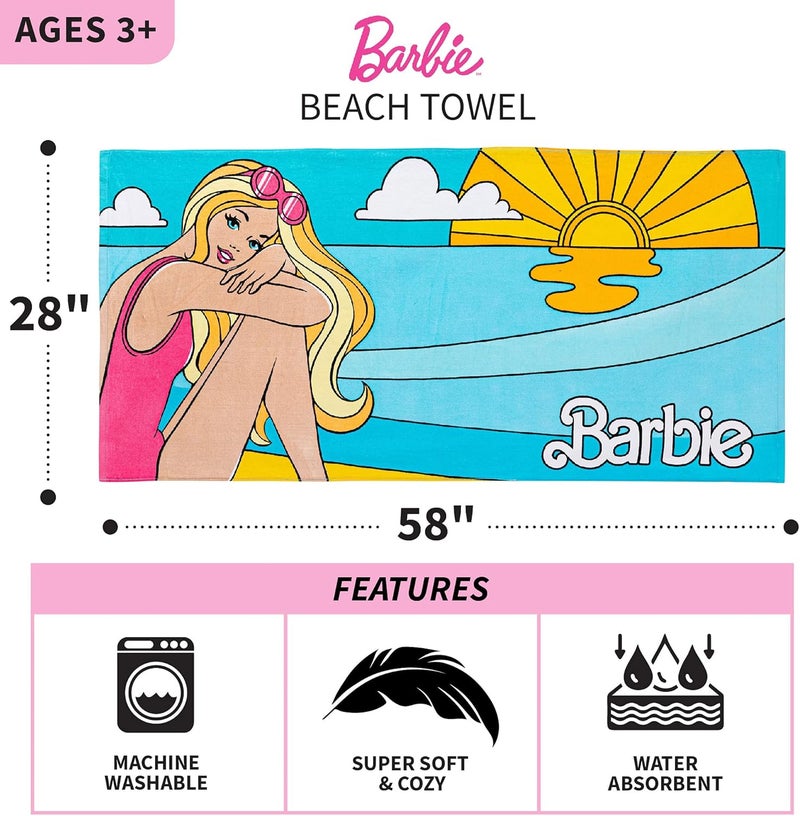 Franco Barbie Super Soft Cotton Bath/Pool/Beach Towel, Barbiecore 58 in x 28 in, (Official Barbie Product) By - Image 3
