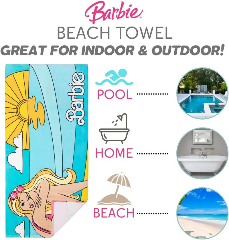 Franco Barbie Super Soft Cotton Bath/Pool/Beach Towel, Barbiecore 58 in x 28 in, (Official Barbie Product) By - Image 2