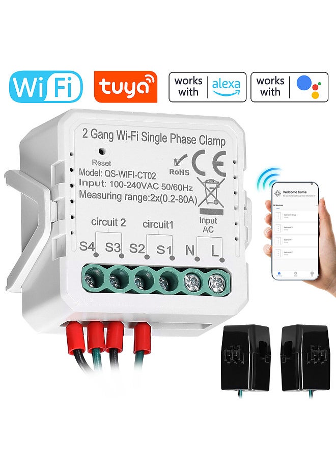 ماركة غير محددة - Tuya WiFi 2 Gang 80A مرحلة واحدة المشبك الشمسية الكهروضوئية ثنائية الاتجاه اتجاهين مقياس الطاقة الهاتف المحمول التطبيق التحكم الحالي محول الجدول الزمني جهاز أتمتة المنزل - Image 1