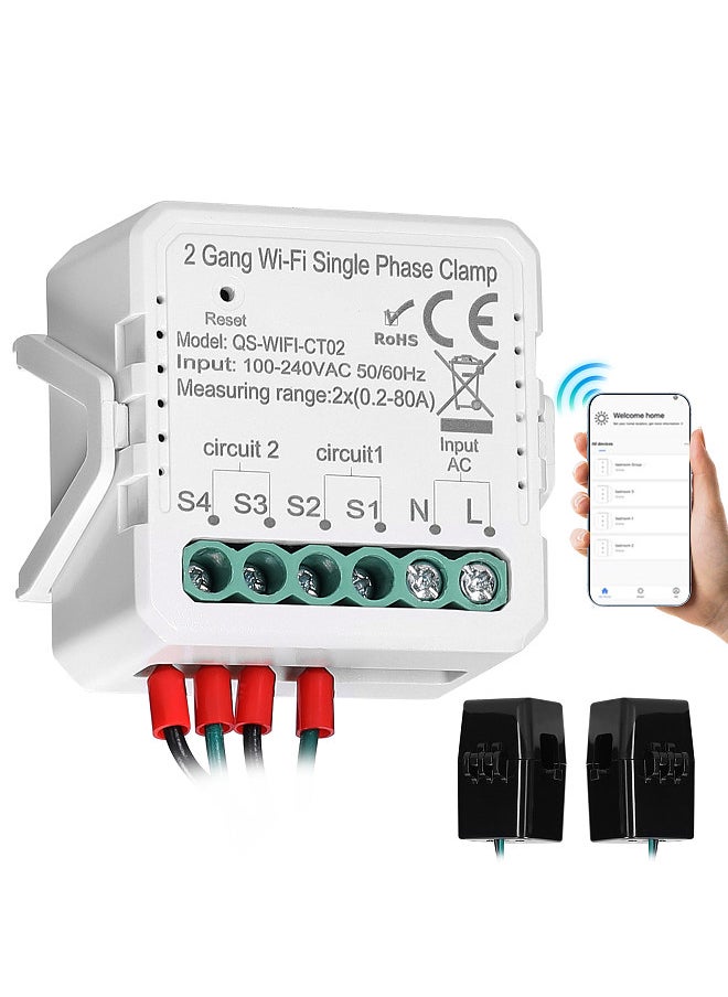 ماركة غير محددة - Tuya WiFi 2 Gang 80A مرحلة واحدة المشبك الشمسية الكهروضوئية ثنائية الاتجاه اتجاهين مقياس الطاقة الهاتف المحمول التطبيق التحكم الحالي محول الجدول الزمني جهاز أتمتة المنزل - Image 1