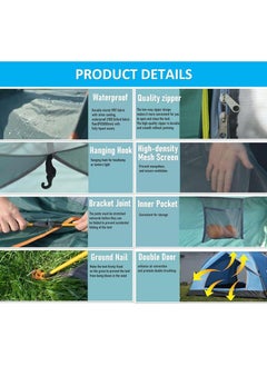 AIWANTO Pop Up Tent Double Doors Frame Garden Picnic Hiking Tent Light and Practical Popup Tent Waterproof for Camping for 3-4 People 200 * 200 * 135cm  - Image 5