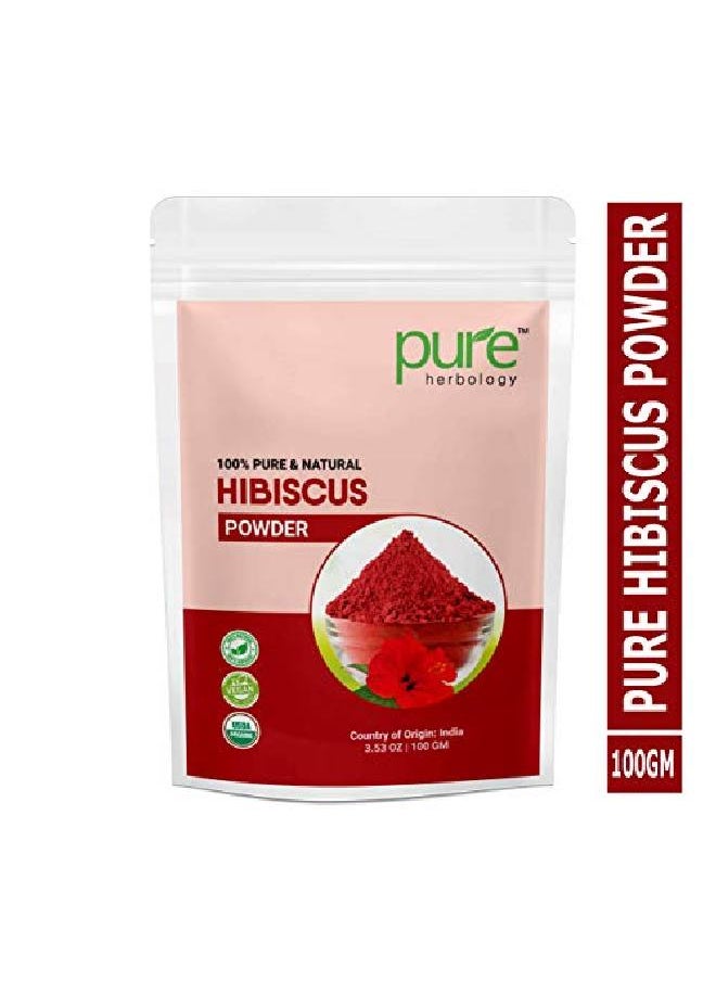 Pure Herbology Pure Natural Hibiscus Flower Powder For Face Packs And Hair Growth Care 100Gm  - Image 1