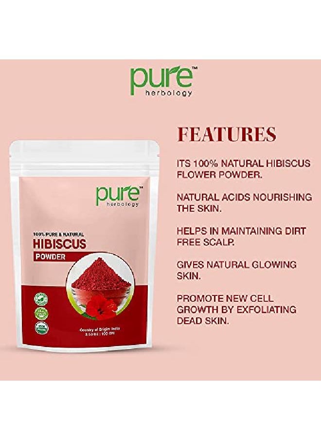 Pure Herbology Pure Natural Hibiscus Flower Powder For Face Packs And Hair Growth Care 100Gm  - Image 3