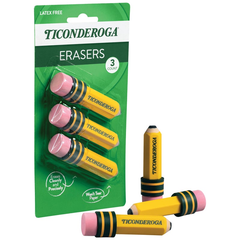 TICONDEROGA Â® Erasers, Pencil Shaped, Yellow, 3 ct (38953) - Image 3