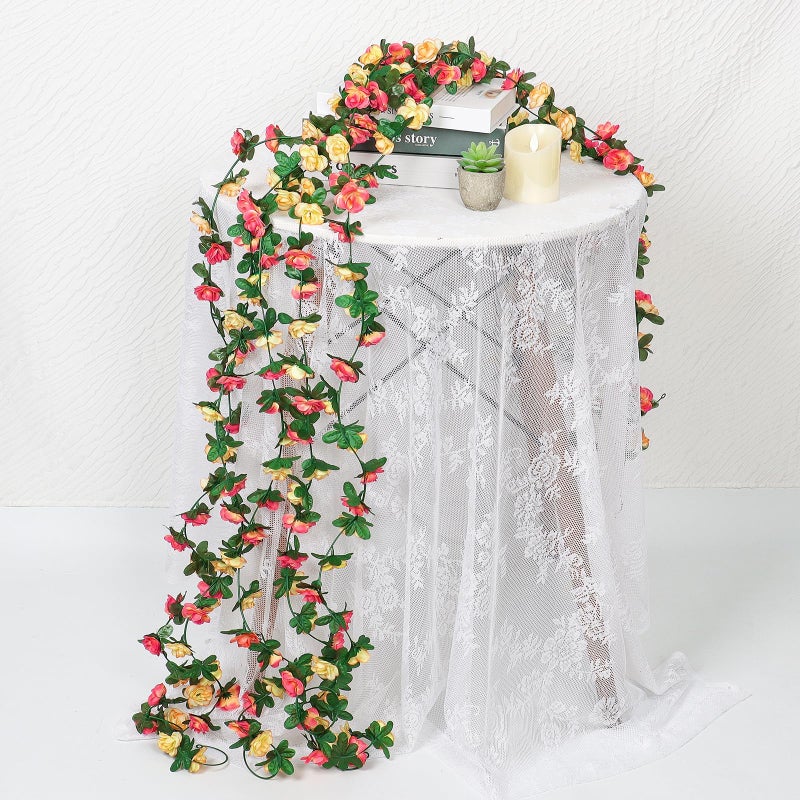 KHOYIME 9 Pack 72 FT Artificial Flower Garland, Fake Champagne Roses Vines Silk Flowers Faux Outdoor Hanging Floral Ivy Garland Decoration for Wedding Arch Bedroom Home Wall Backdrop Room Decor - Image 4