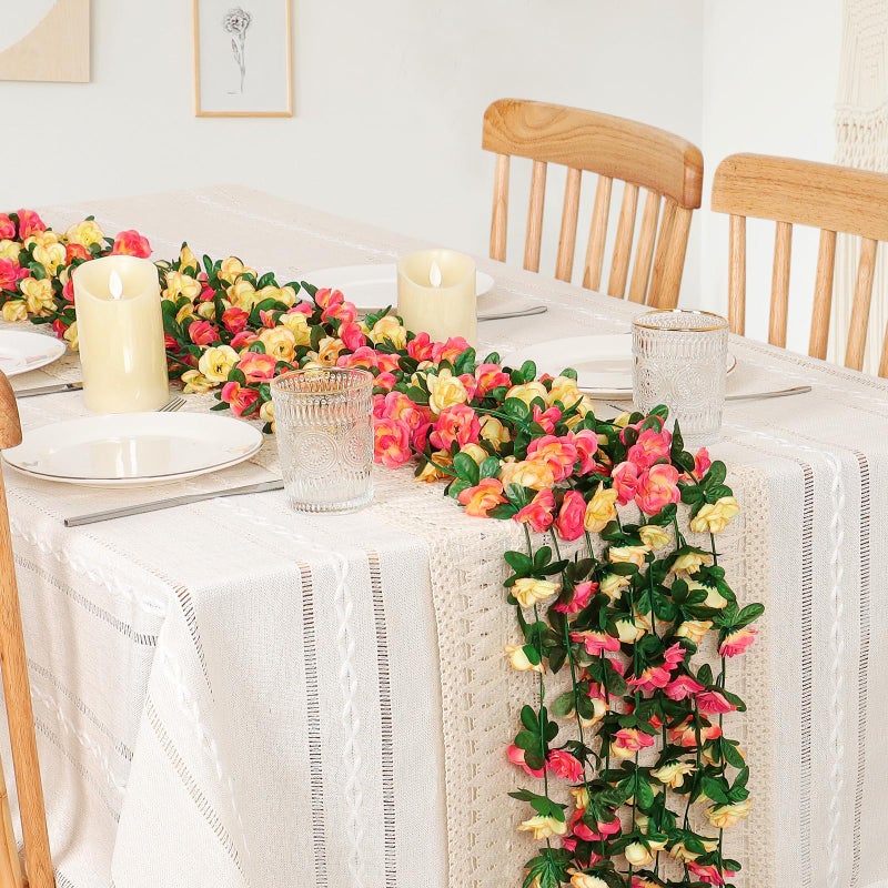 KHOYIME 9 Pack 72 FT Artificial Flower Garland, Fake Champagne Roses Vines Silk Flowers Faux Outdoor Hanging Floral Ivy Garland Decoration for Wedding Arch Bedroom Home Wall Backdrop Room Decor - Image 2