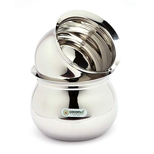 Coconut Stainless Steel Handi Without Lid – Heavy Duty Casserole Pot for Indian Cooking, Gas & Induction Compatible, Mirror Finish, Rust-Resistant Cookware | Set of 2 | 450ml, 750ml - Image 1